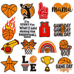 スポーツシリーズバスケットボール刺繍ステッカー衣類アクセサリーパッチステッカー縫製不要洗えるバックパック刺繍ステッカー炎ステッカー