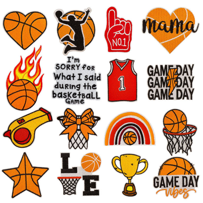 スポーツシリーズバスケットボール刺繍ステッカー衣類アクセサリーパッチステッカー縫製不要洗えるバックパック刺繍ステッカー炎ステッカー|undefined