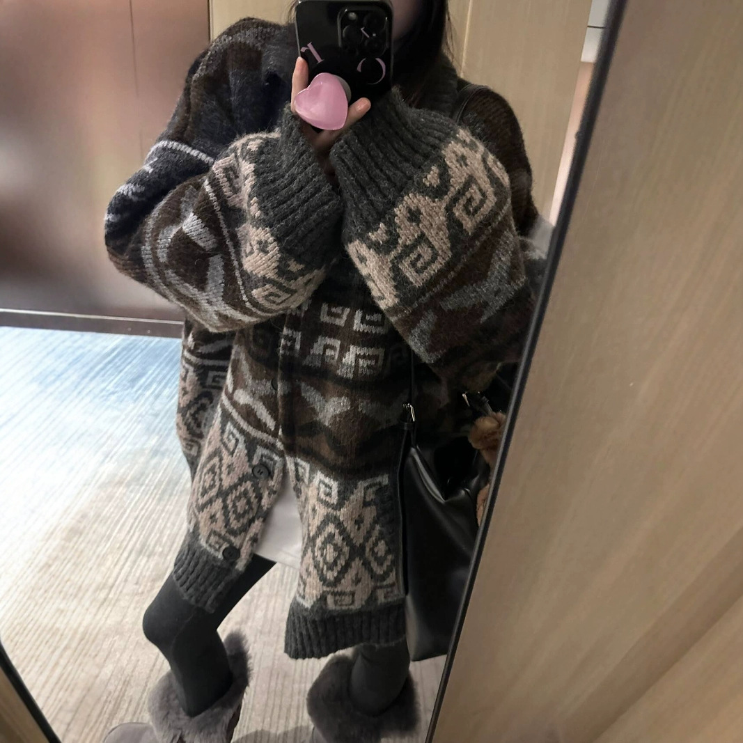 北方一件过冬加绒加厚羊毛大毛衣外套巨厚实巨大版型中长款