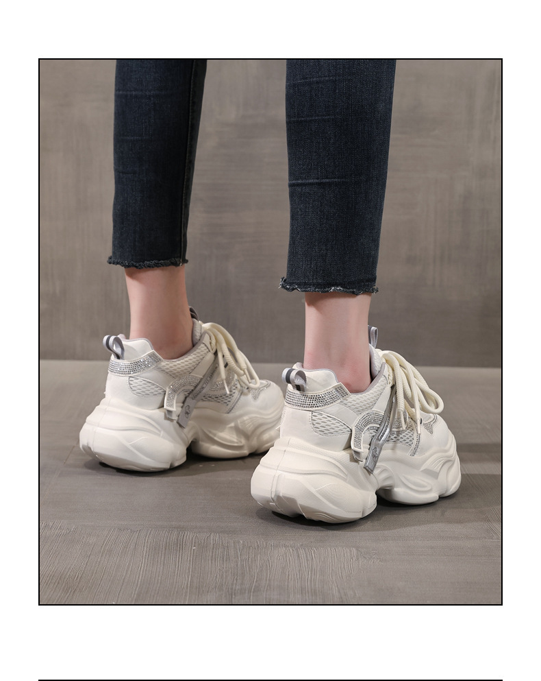 Giày sneaker nữ đế dày chunky lưới thoáng khí tăng chiều cao — Xám tím chi tiết 16