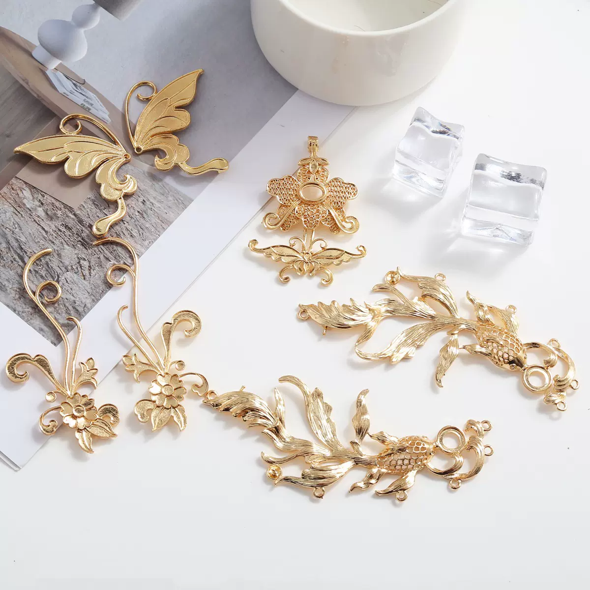 新款合金电泳高保树枝花枝配件diy饰品配件发簪步摇璎珞手工配饰