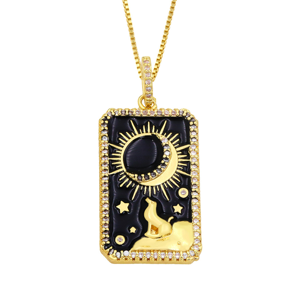 Tarot Necklace Copper Plated 18k Gold Fashion Retro Oil Painting Pendant Necklace display picture 3