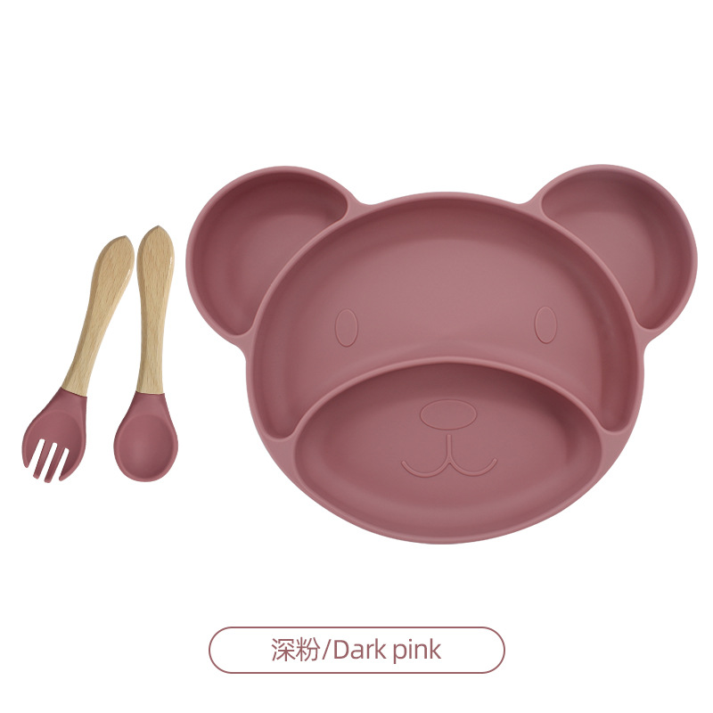 다크 핑크 (작은 미키 플레이트 + 나무 포크 스푼)