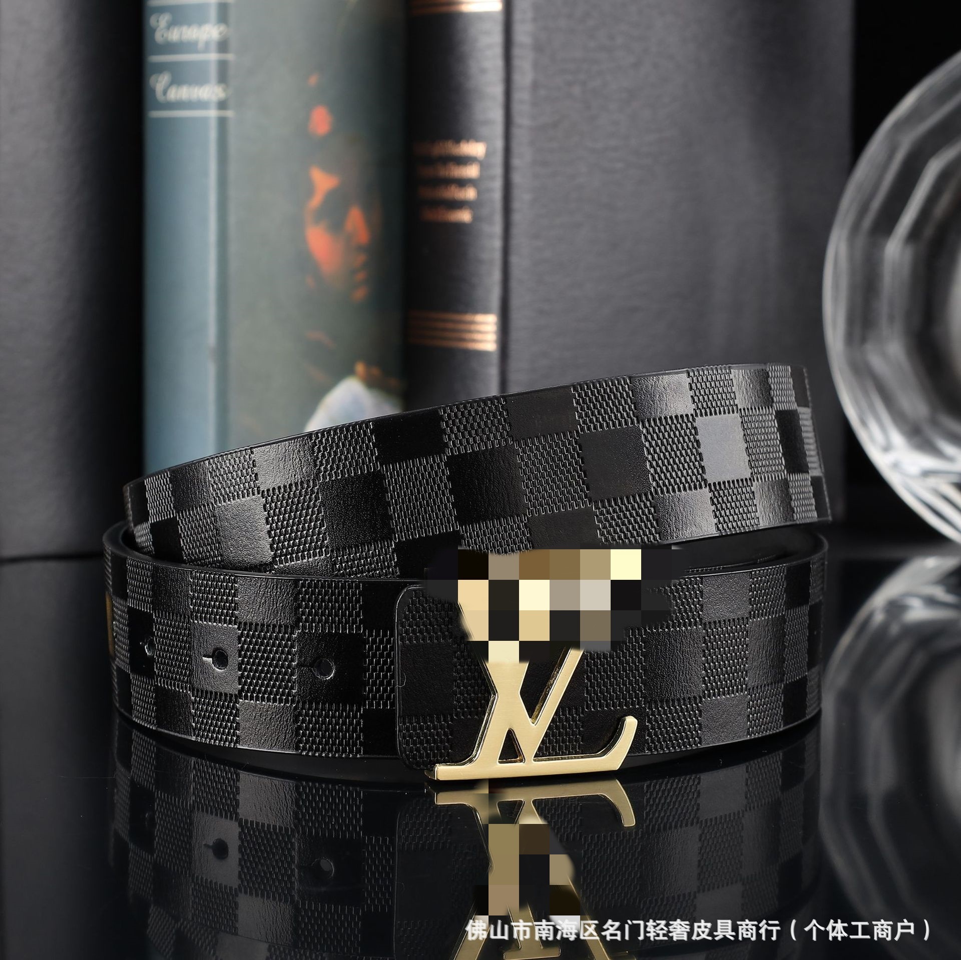 跨境男士真皮腰带网红格子纹3.8打孔牛皮皮带高端休闲商务裤腰带