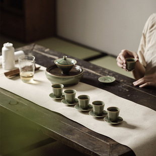 Accompanying Ceremony Complete Household Kung Fu Tea Set Set Longquan Celadon Cover Bowl Tea Cup Coaster Pot Bearing Gift Set