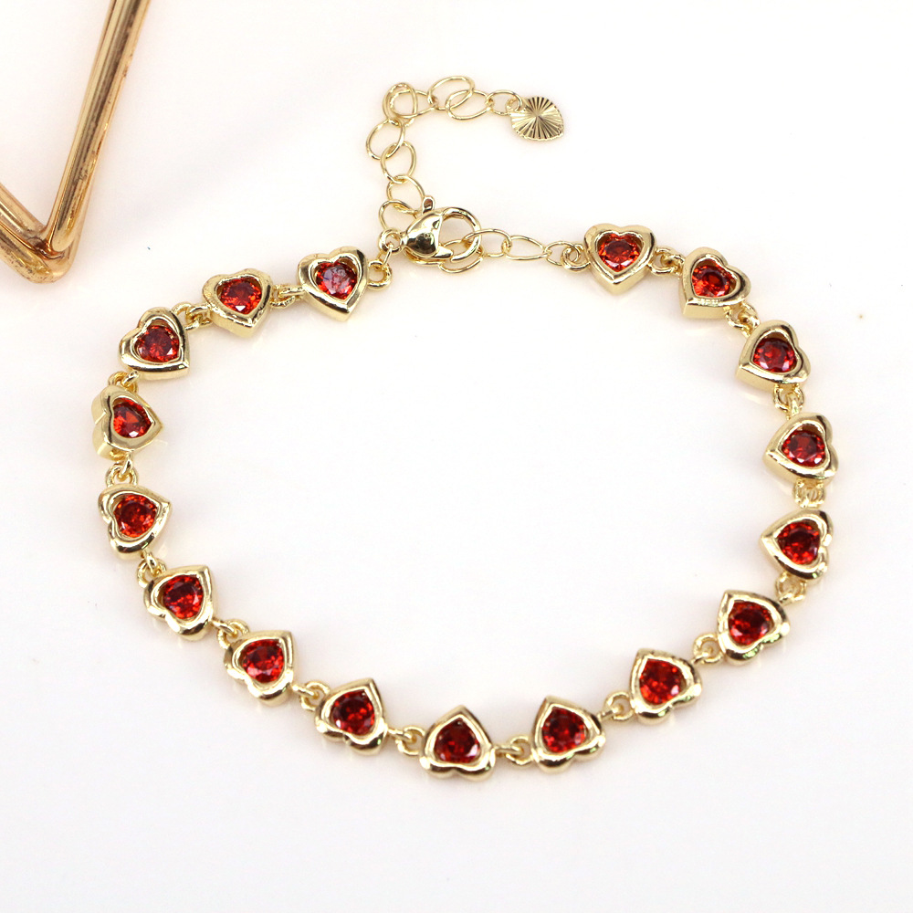 Fashion Heart Shape Copper Bracelets Gold Plated Zircon Copper Bracelets
