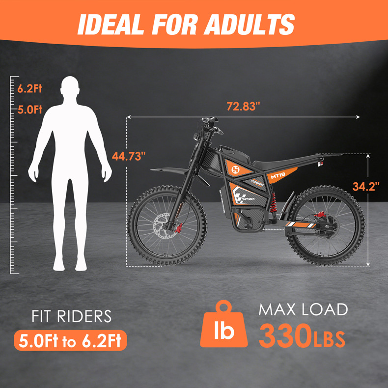 European and American Overseas Warehouse Cross-Border 19-Inch Off-Road Electric Motorcycle for Adults, 3000W Lithium Battery Mountain Bike, 60V 35Ah Electric Vehicle