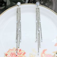 跨境原创s925银针耳饰 宴会礼服超闪耳坠 轻奢风满钻锆石流苏耳环