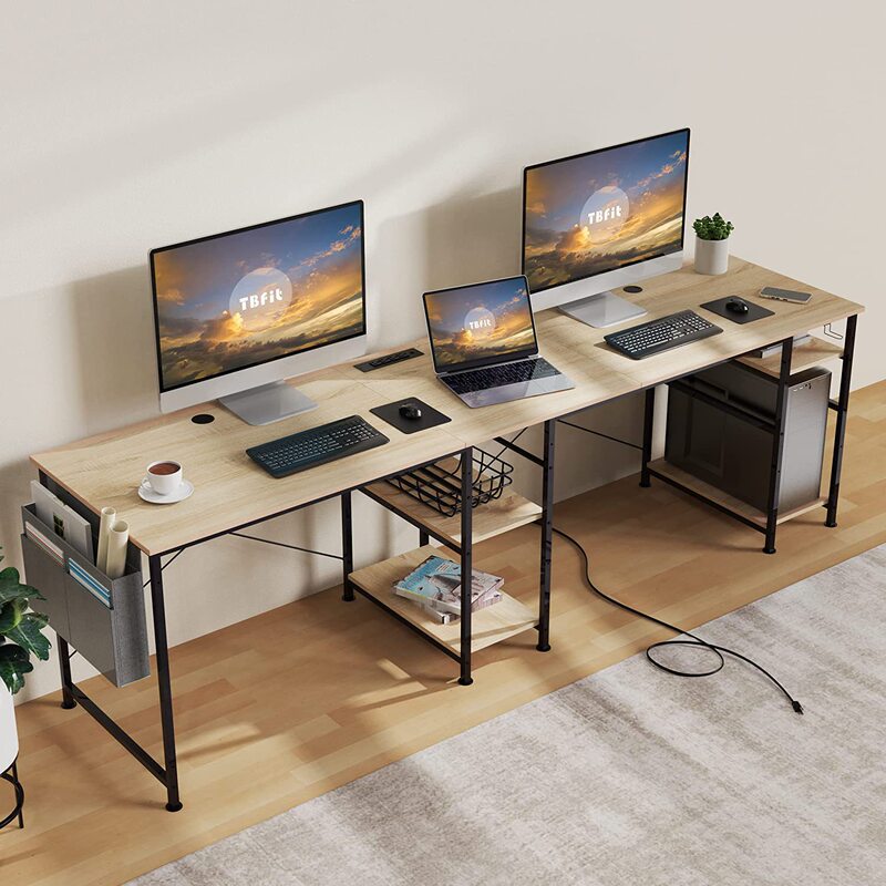 Cross-Border E-Commerce Direct Supply: L-Shaped Desk with Side Pockets and Charging Station, Office Desk, Desktop Computer Desk, Corner Desk