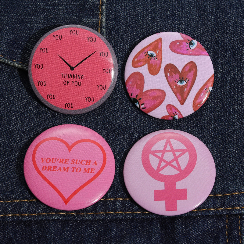 round pinback badge Classification Best Seller In Tinplate Brooch Golden M Badge Creative Cartoon Pin