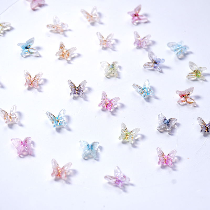 New Stereo Small Butterfly Nail Art Jewelry Resin Diamond Wearable Nail Accessories Mobile Phone Case DIY Nail Accessories Mixed Color