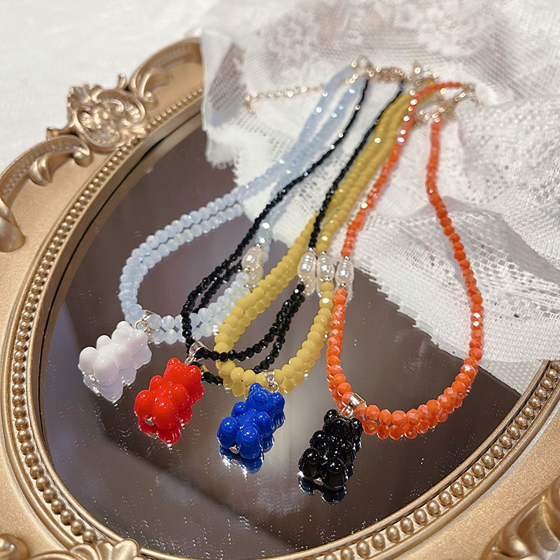 18g Weight Beaded Pendant Material Pendant Necklace Classification Beaded Chain Material 1 Piece Quantity Holiday, Daily Occasion Beaded Material Bear Pattern Women's Gender Cute, Sweet Style Cute Sweet Bear Beaded Wholesale Pendant Necklace 2