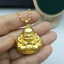 大肚笑脸佛沙金吊坠弥勒佛祖项链镂空福字镀金店同款直播引流福利