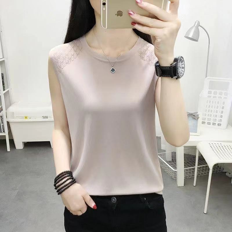 2023 New Sleeveless Vest Women's Outerwear Small Fresh Short Ins Ice Silk Knitted T-Shirt Women's Internal Sexy Bottoming