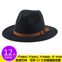 新款男女士礼帽跨境欧美时尚黑色羊毛呢爵士帽子休闲大沿毡帽批发