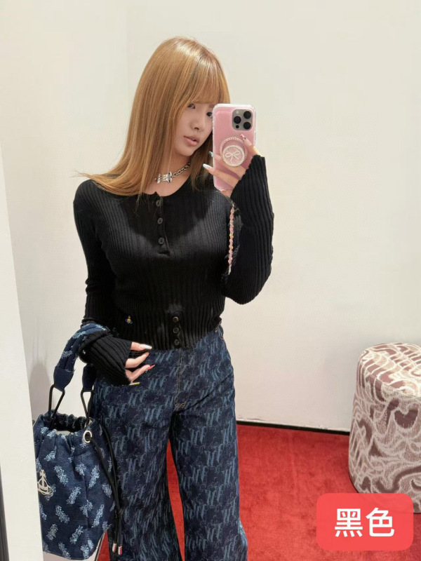 现货~早秋2025新款别致土星刺绣不规则针织衫女秋季修身圆领上衣|undefined