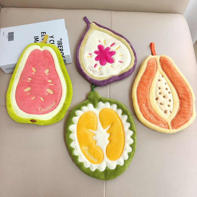 Cross-Border Supply of New Fruit-Themed Hand Towels, Including Guava and Durian, Cute Hanging Kitchen Hand Towels, and Souvenirs