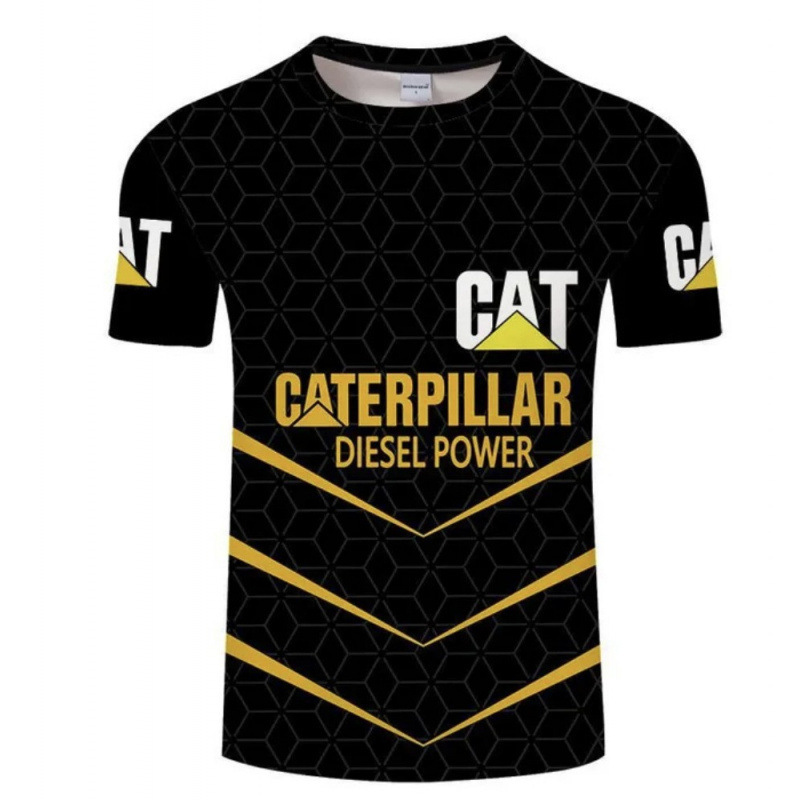 TK人気 CAT掘削機 3D立体インク メンズT アメリカンワークウェア風 通気速乾半袖Tシャツ|undefined