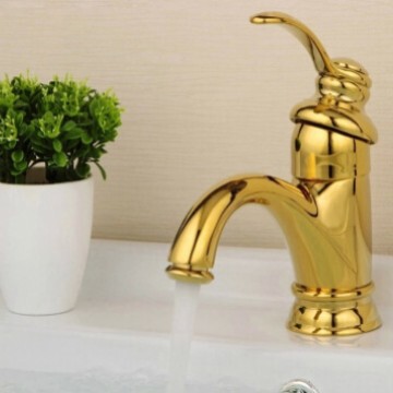 Gold faucet hot and cold European style faucet all copper bathroom high blue and white porcelain counter Basin gold plated antique faucet
