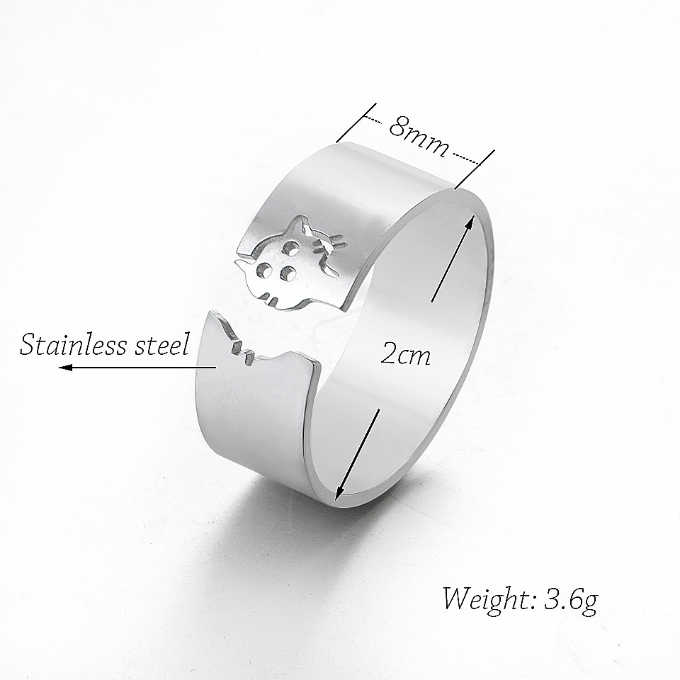 Fashion Hollow Cat Stainless Steel Open Ring display picture 1