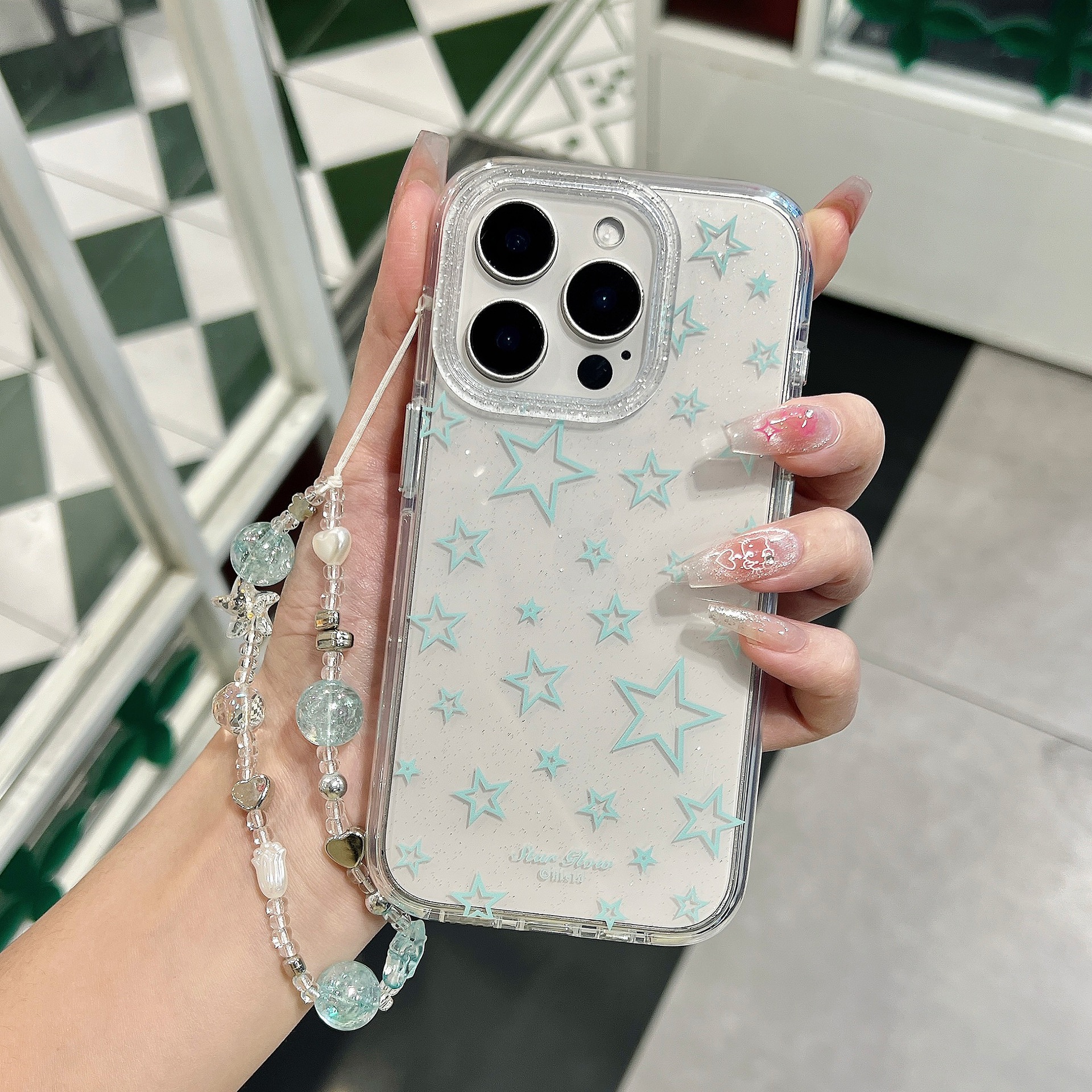 Cadena transparente brillo menta verde pantalla completa estrella RD