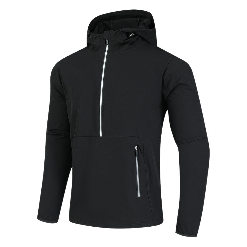 Spring and Autumn Men's and Women's Running Sports Training Quick-Drying Breathable Hooded Half-Zip Jacket Lightweight Unisex Style