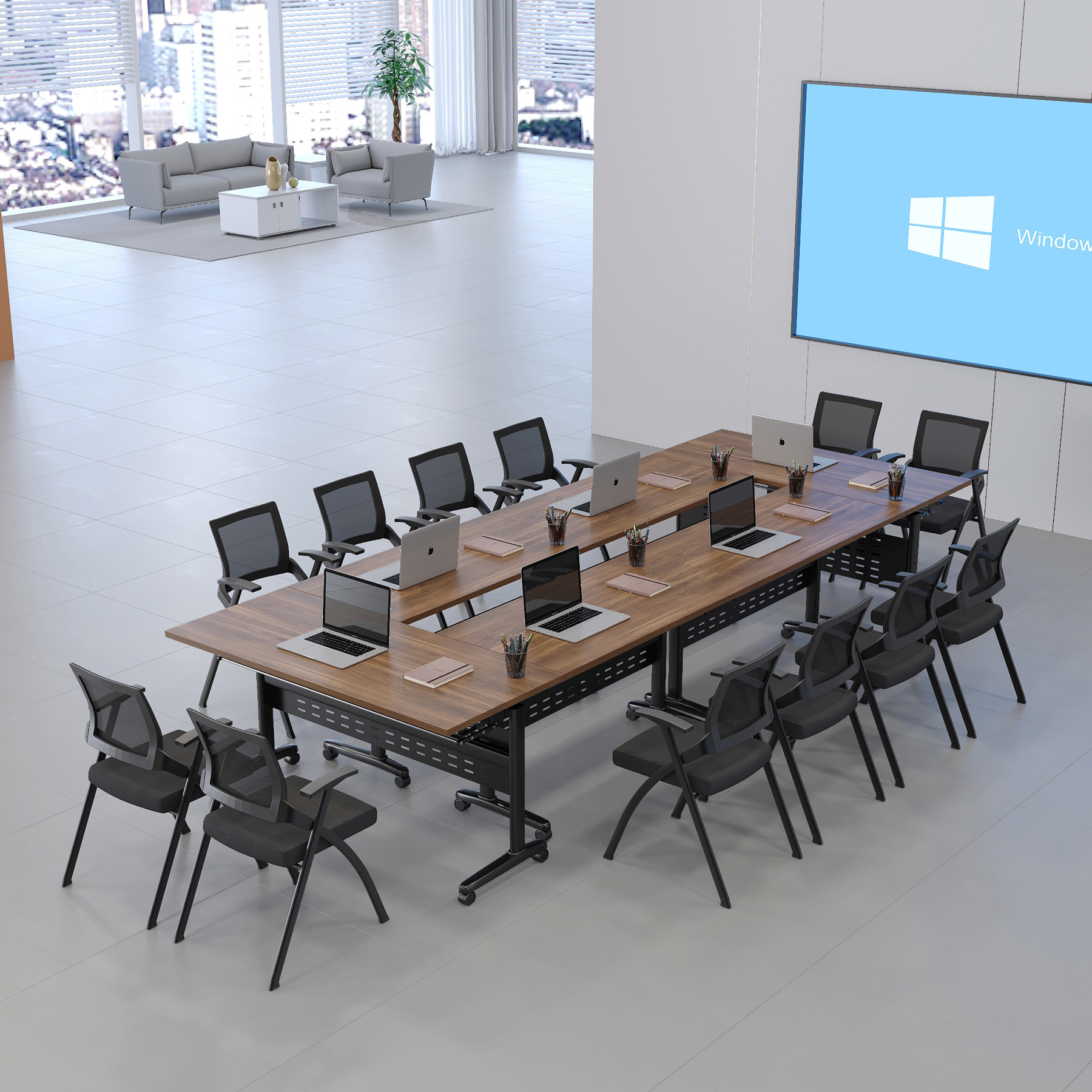 摺疊培訓桌椅組合可移動會議桌學生課桌雙人側翻拼接翻板長條桌