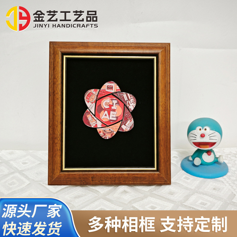 Brazilian White Wood Photo Frame Framed Picture Frame Wall Hanging DIY Calligraphy and Painting Photo Year of the Dragon Badge Storage Rack Brown Gold Frame Solid Wood