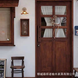 老榆木大门 室内门做旧单开门风化旧门复古装饰门民宿别墅门