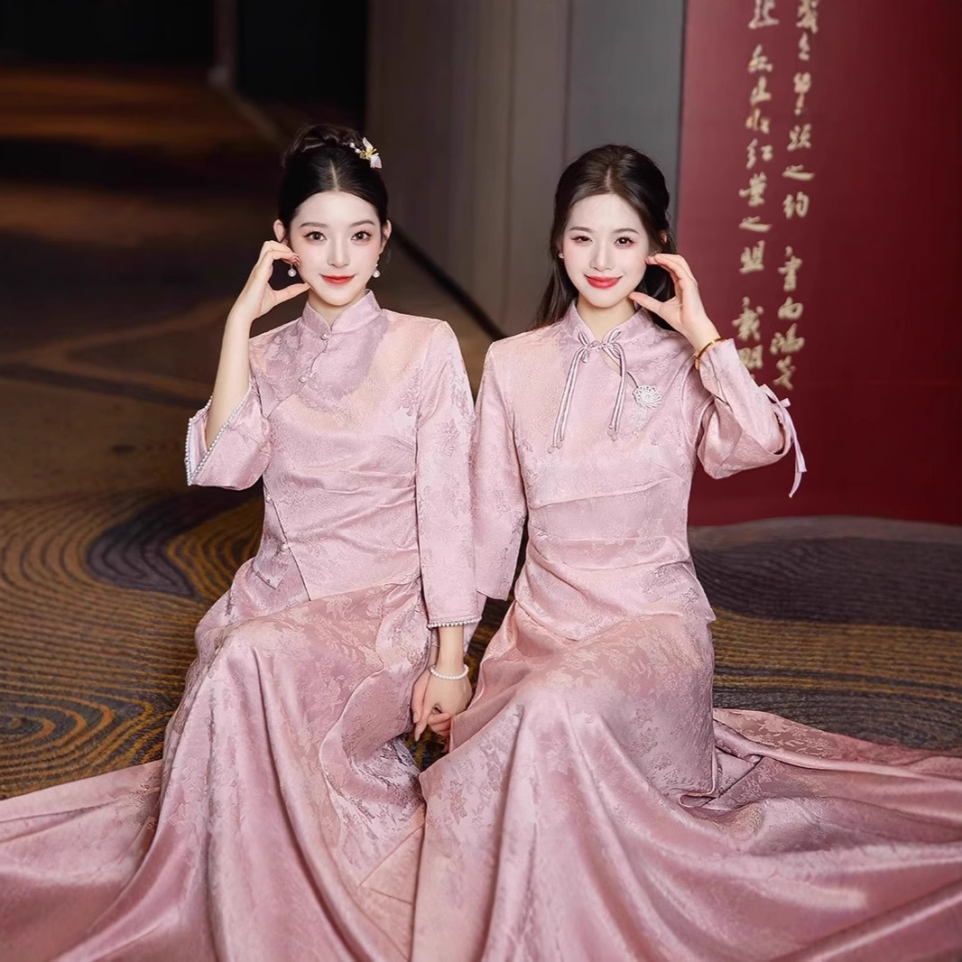 新中式伴娘服2025新款婚礼缎面简约高级感小众姐妹团成人礼服女春