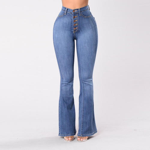 2025 European and American Women's Denim Jeans, Women's Tall Waist Hip-Hugging Bell Bottom Pants