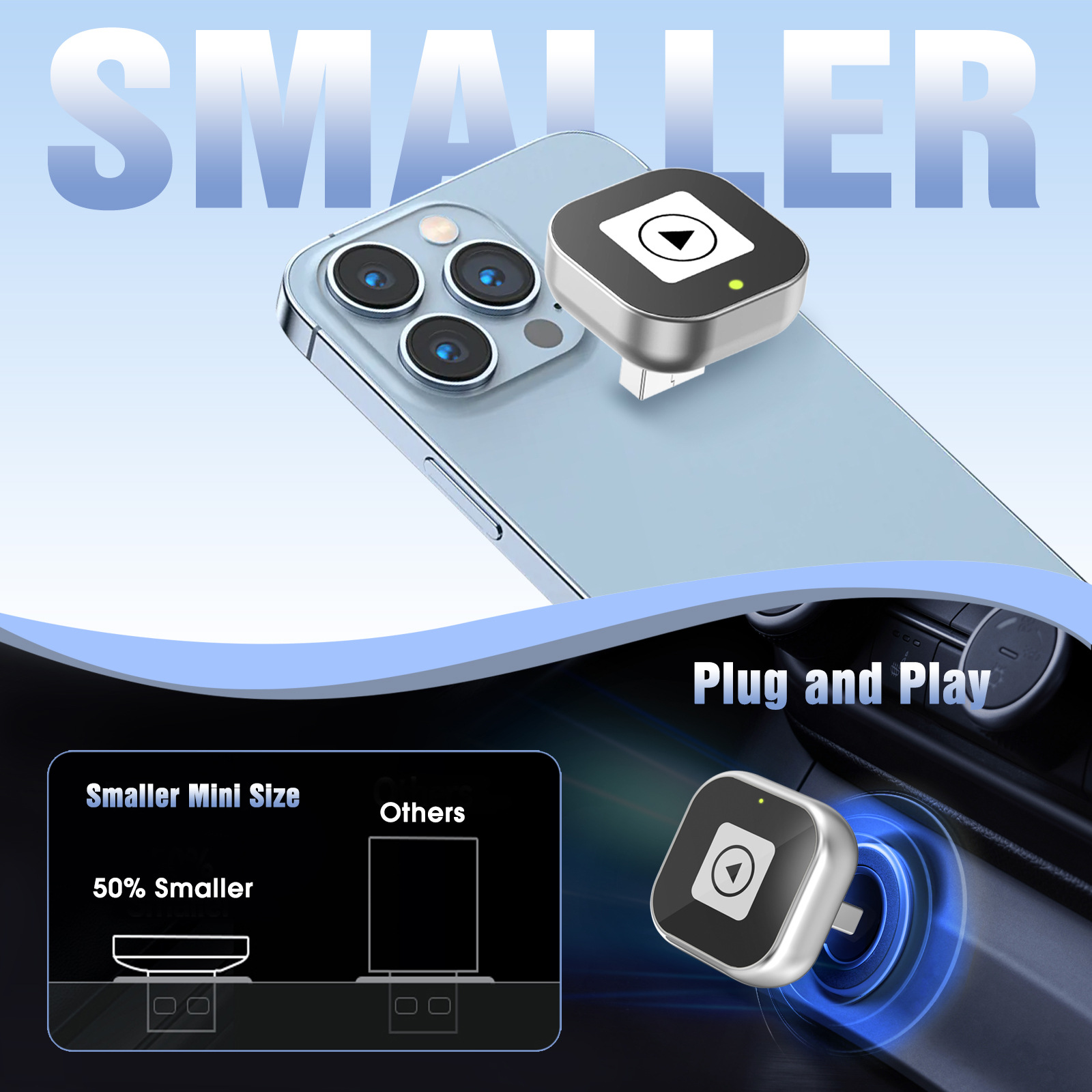 Cross-Border Smart Carplay Box Car Converter Android Auto Wired to Wireless Car-Machine Interconnection