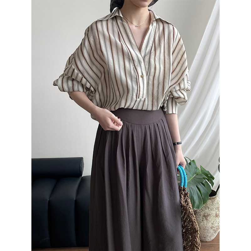 Taochuan Comes with a Sense of Relaxation French Tampon Shirt Women's Loose and Light Sun Protection Top 2753