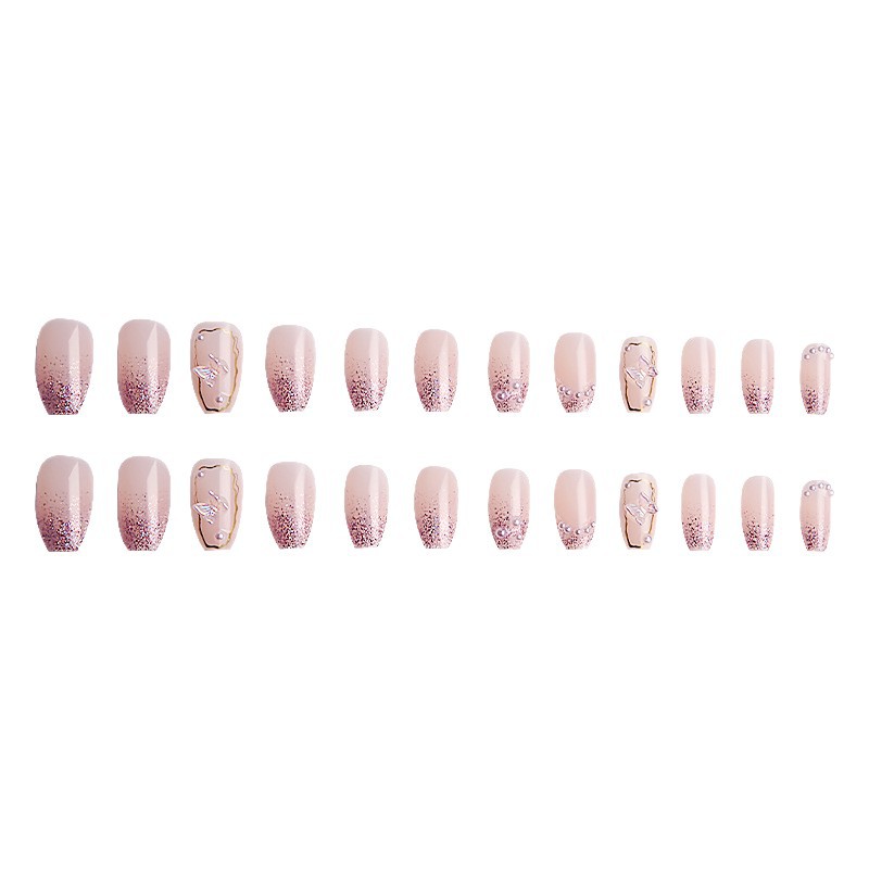 Desgaste de uñas desnudo transparente perla de oro tridimensional mariposa hada manicura producto terminado desgaste de uñas parche de uñas falsas al por mayor