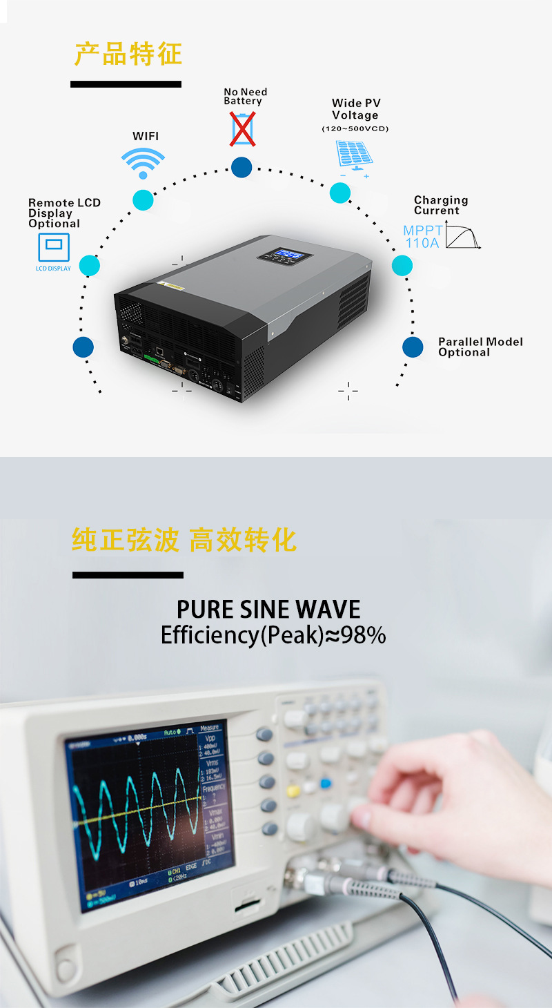 MPS-H 系列5.5KW离网太阳能逆变器光伏逆变器正弦波逆变器详情2