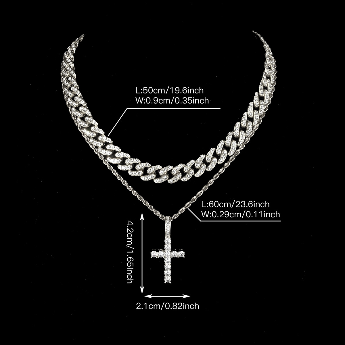 86g Weight Hip-Hop Cross Zinc Alloy Plating Inlay Rhinestones Unisex Pendant Necklace Necklace Men Layered Necklaces