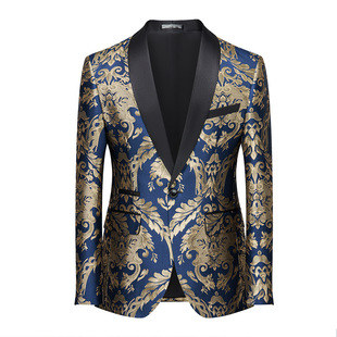 New foreign trade Men's Korean-style slim fit suit stage leisure performance host precision jacquard suit jacket suit