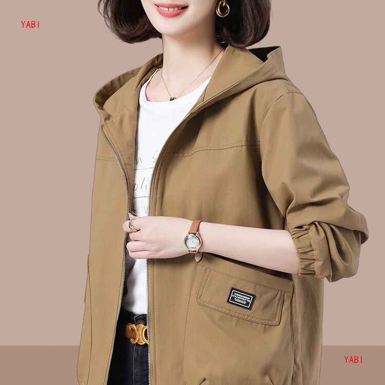 休闲大码宽松连帽女士短外套2025春秋新款中老年妈妈装减龄夹克|undefined