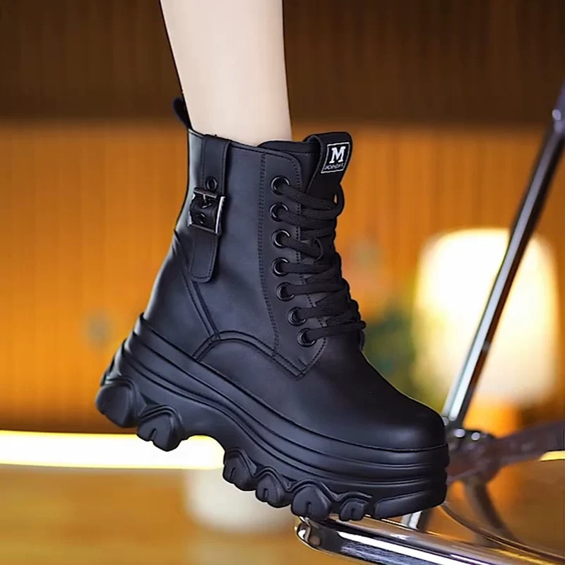 2025 Autumn and Winter New Foreign Trade Cross-Border Thick-Soled Heightening Warm Boots Thick-Soled Platform Leather Boots Cross-Border