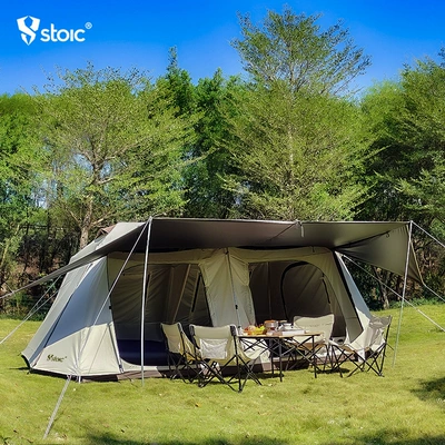 Black rubber roof tent outdoor two-room multi-Hall camping portable automatic aluminum alloy double-layer thickened rainproof multi-person