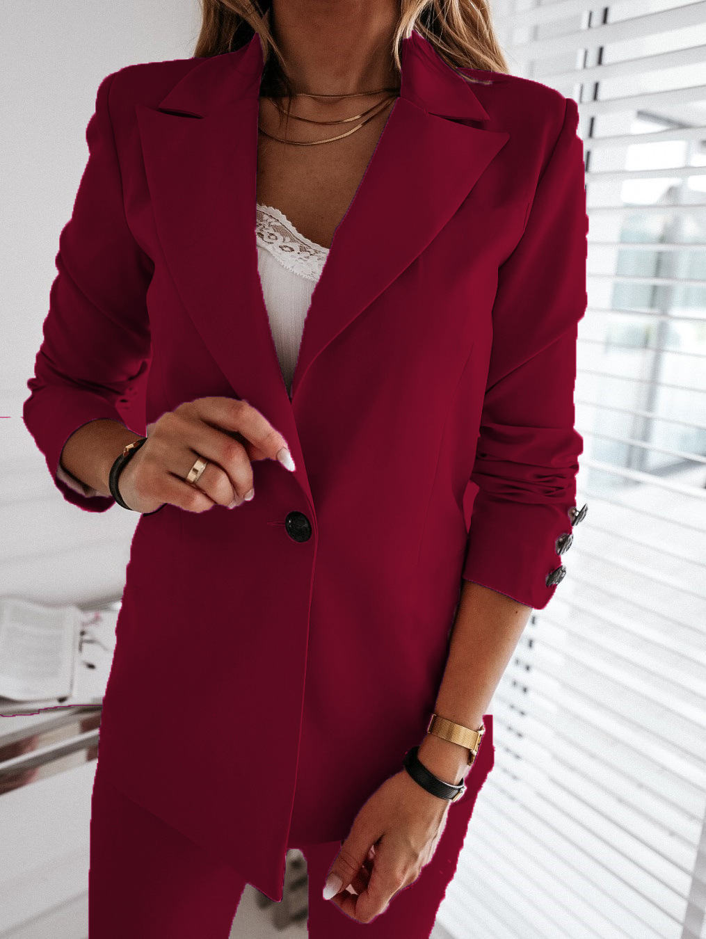 Women's Clothing Long sleeved Solid Color Button Suit Women's Jacket Cardigan_senzul.com