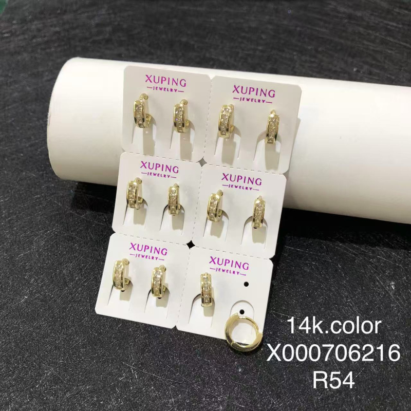 Xuping estilo simple incrustado de una sola fila de gemas artificiales pequeñas orejetas clásicas europeas y estadounidenses pendientes transfronterizos orejetas al por mayor