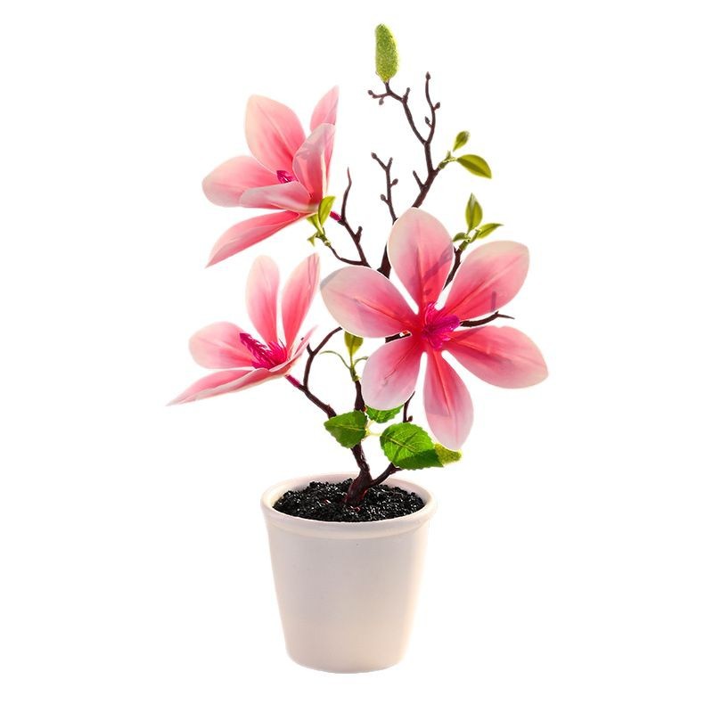 Bonsai de magnolia con sensación de tres cabezas, flores creativas de simulación, decoración de estudio fotográfico para el hogar, plantas verdes artificiales, plantas en macetas de simulación image 6