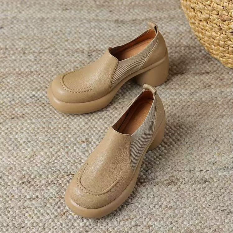 Британские ветры маленькие кожаные туфли женские туфли на толстом каблуке Lefu 2024 новые весенние и осенние ленивые туфли