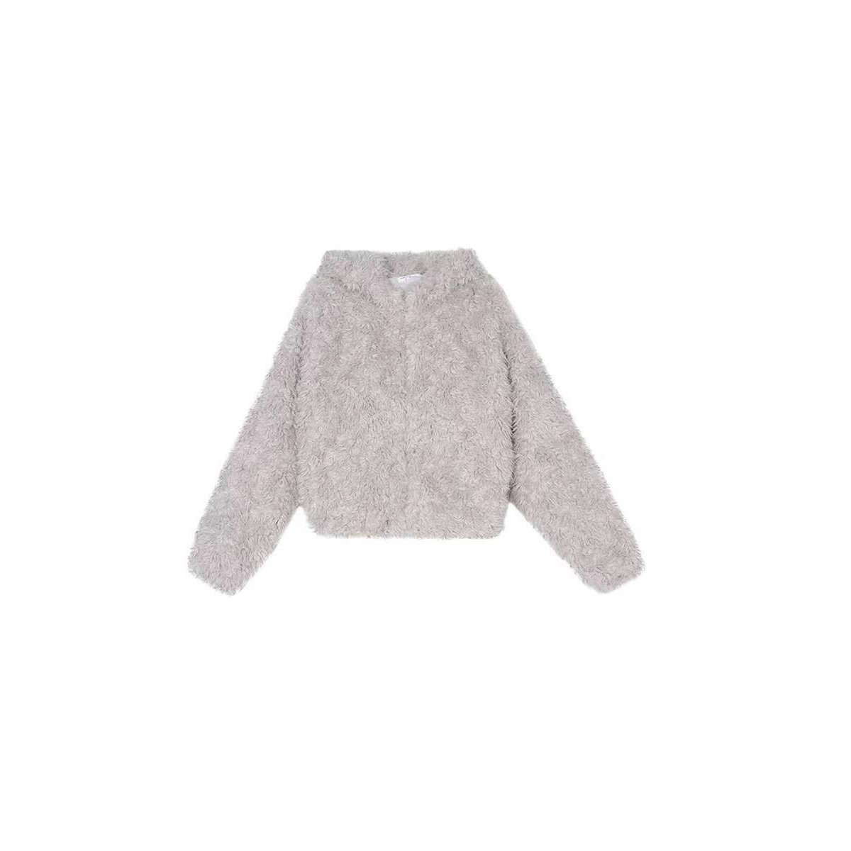 秋冬新款兔耳朵连帽毛毛外套女短款加厚慵懒风环保羊羔毛上衣