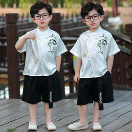 外贸童装男童2025新款夏季古风新品短袖宝宝男孩套装两件套批发