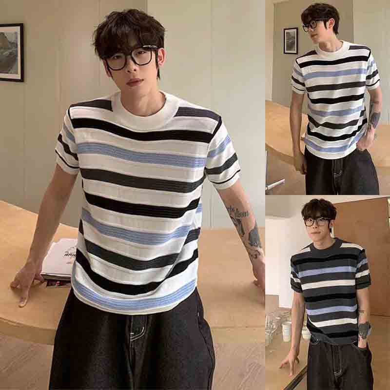 Camiseta de punto de manga corta camiseta de textura de hombres agujeros viejos negocios de hielo de verano fábrica transfronteriza mayorista