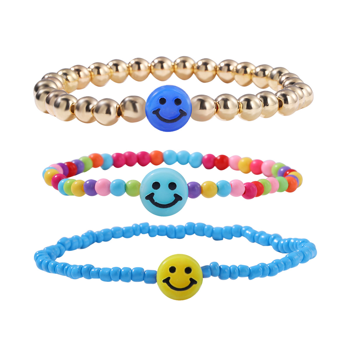 fashion gold bead smiley butterfly elastic bracelet set