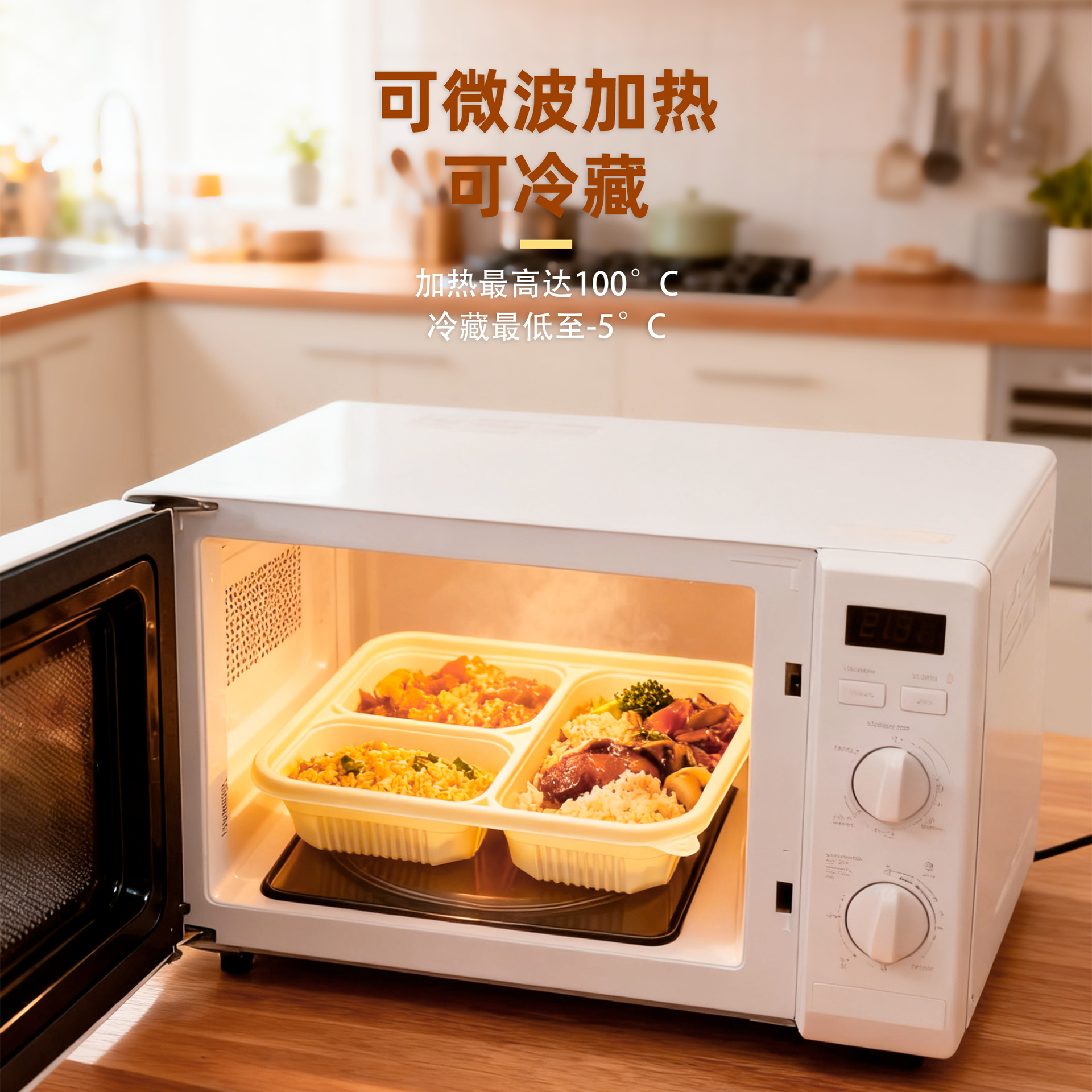 Caja de comidas desechable degradable con microondas de calentamiento de cuatro compartimentos y cinco compartimentos de almidón de maíz caja de embalaje biodegradable