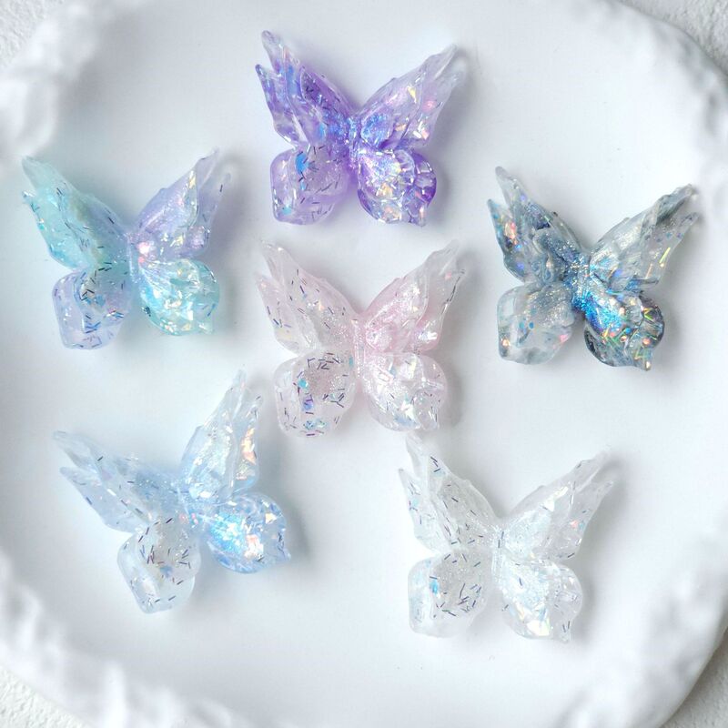 Glitter Gradient Color Double-Layer Soft Butterfly Headdress Hairpin Mobile Phone Chain Keychain Handmade Material DIY Jewelry Accessories
